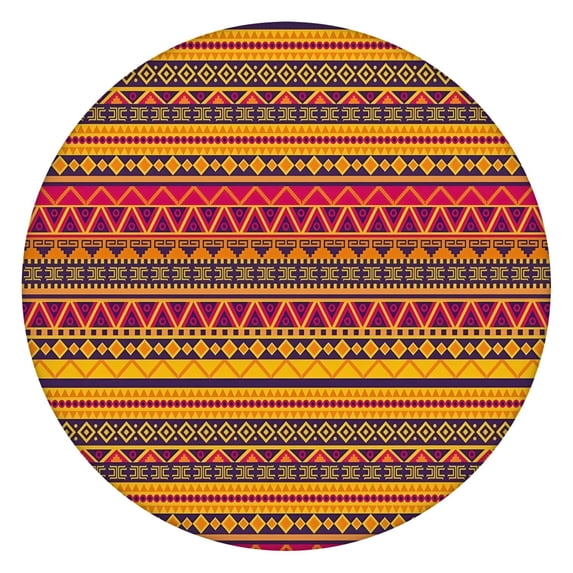 Decorative Round Tablecloth with a Lively Boho Floral Motif, Elastic Hem Provides Secure Fit on 56 Inch Diameter Tables