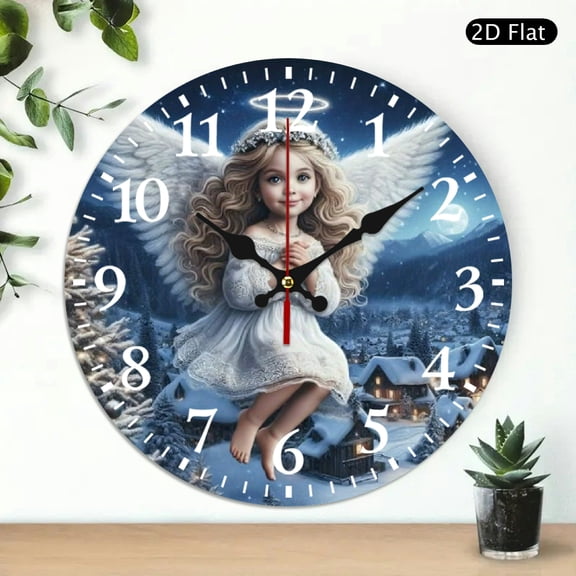 Decorative Round Wall Clock Featuring Little Angel Illustration, Silent Digital Wall Clock for Home Decor, 10x10 Inch, 1pc, Battery Not Included