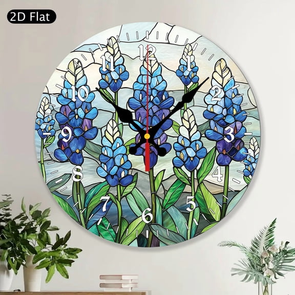 Decorative Round Wall Clock Texas Bluebonnet Wildflowers MDF Wood Texas State Flower Home Decor Mothers Day Gift For Mom Grandma