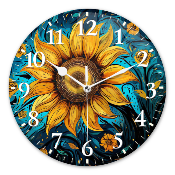 Decorative Round Wall Clocks Non-Ticking Silent Battery Operated Clocks with Photo for Bedroom,Living Room-Sunflower At The Center Surrounded By Swirling Patterns(10inch)