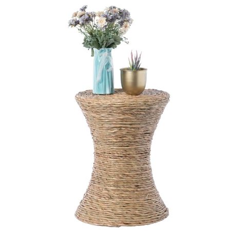Decorative Round Wicker Side Table & Hourglass Shape Accent Coffee Table