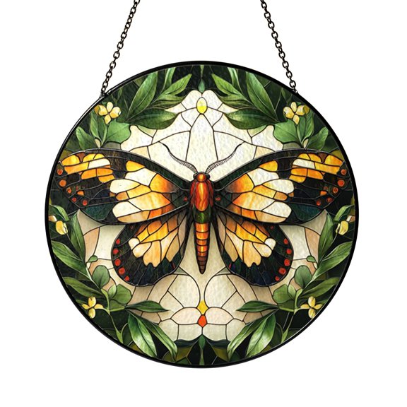 Decorative Round Window Panel – Moth Nature Design