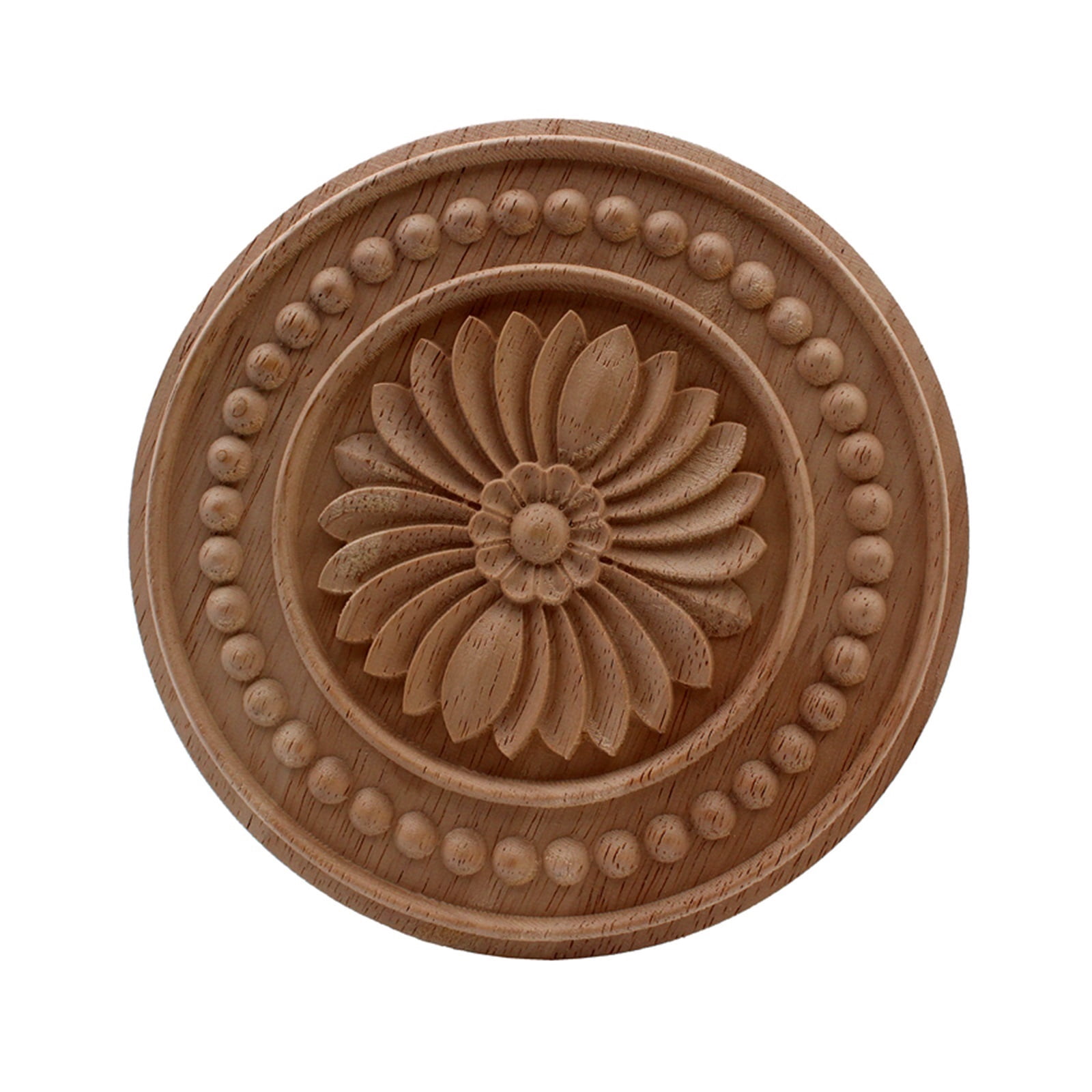Decorative Round Wood Carved Appliques Onlays, Unpainted Solid Wood ...