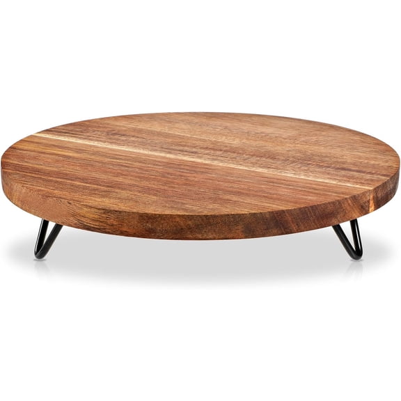 Decorative Round Wooden Trays for Decor, 10 Inch Rustic Wood Riser Display Stands Wooden Pedestal Tray for Home Decor Farmhouse Kitchen Counter Bathroom Countertop Organizer