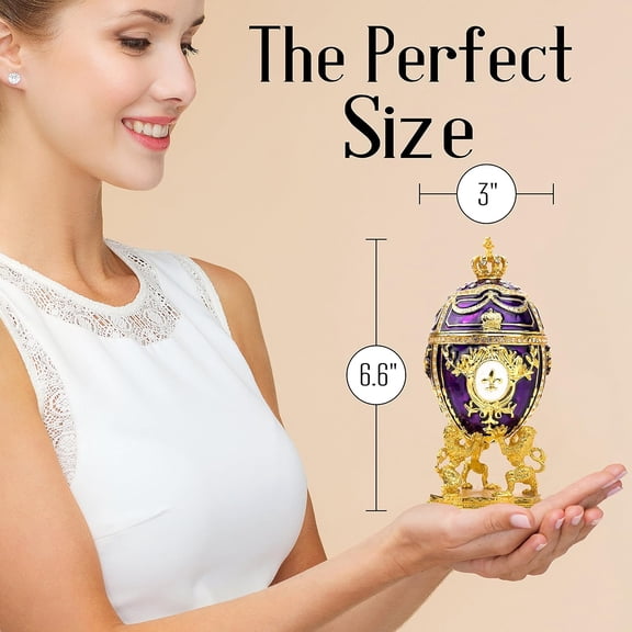 Decorative Russian Easter Egg Replica Extra Large 6.6 inch Hand Painted Jewelry Trinket Box for The Ultimate Home Decor Comes with Gift Vintage Carriage ()