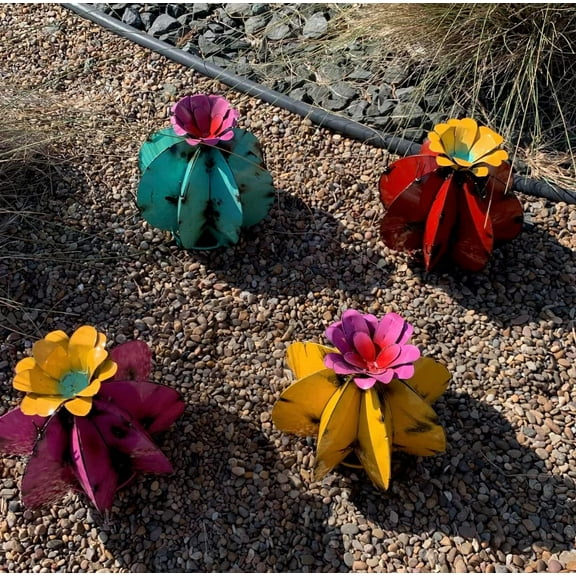 Decorative Rustic 11" Metal Bisnaga Cactus - Garden Art (Yellow)