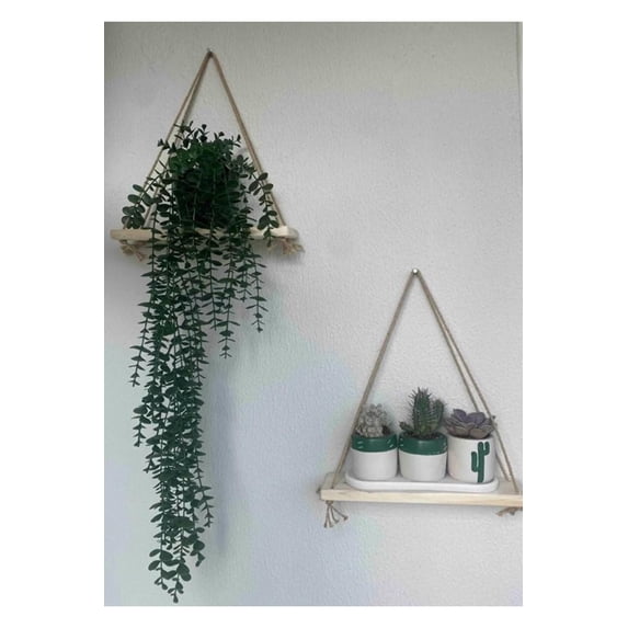 Decorative Rustic Jute Rope Wall Hanging Floating Shelves for Wall, 2 Pieces Decorative Shelves for Wall, Boho Decor Swing Rope Rustic Floating Shelf, Wall Display Shelf Home Organizer Shelf