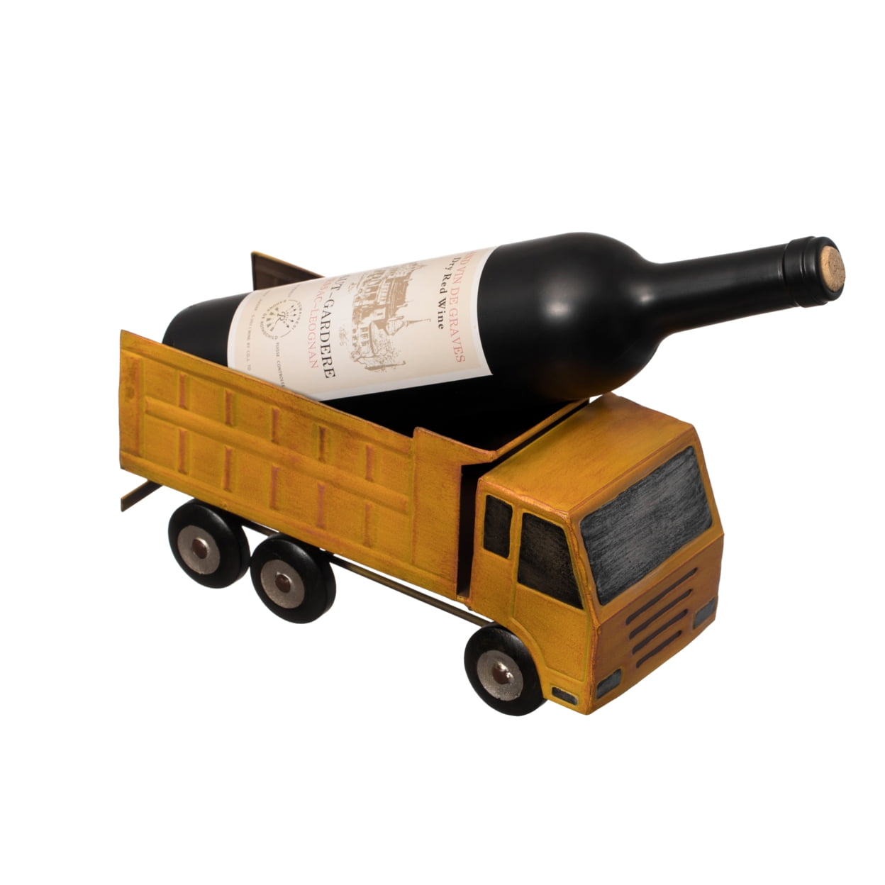 Rustic Yellow Metal Truck Novelty Wine Rack for Tabletop
