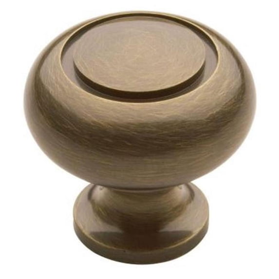 Decorative Satin Brass and Black 1.25 in. Round Cabinet Knob