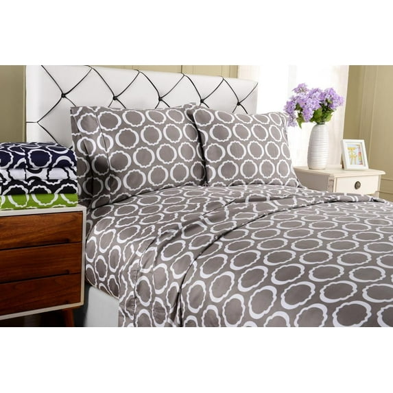 Decorative Scroll Park Cotton-Blend Sheet Set White/Black / Full