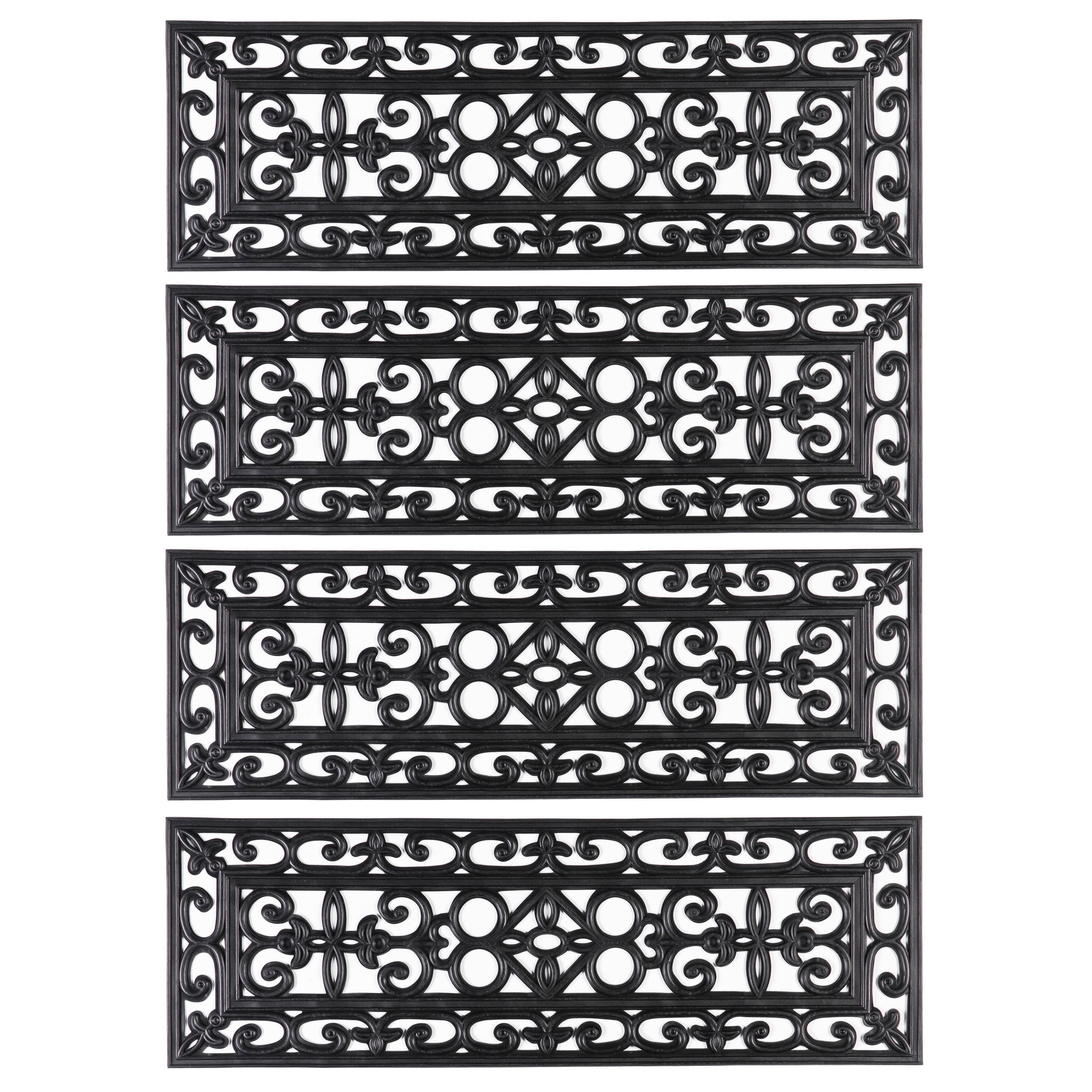 Black Scrollwork Rubber Anti-Slip Stair Tread Mats, Set of 4
