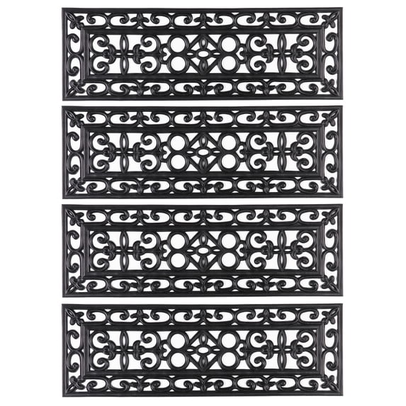 Decorative Scrollwork Design Rubber Stairs Anti-Slip Tread Mat Carpet, Set of 4
