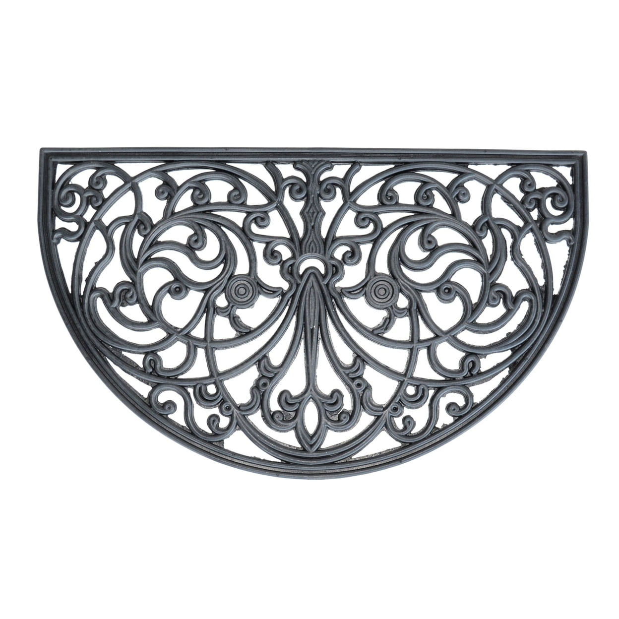 Decorative Black Scrollwork Rubber Semi-Circle Entry Mat 18 x 30 in.
