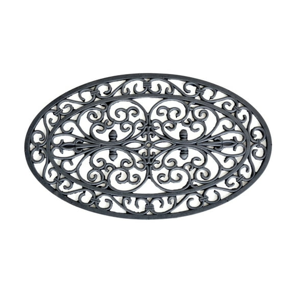 Decorative Scrollwork Rubber Entry Mat 18 x 30 in. - Oval Shape
