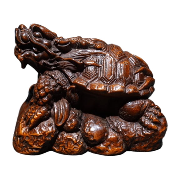 Decorative Sculpture Wooden Dragon Turtle Figurine Carved Feng Shui Oriental Small Exquisitely Longevity Fortune Stability