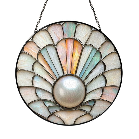 Decorative Sea Shell Pearl Window Hanging Stained Glass Style Suncatcher, Coastal Window Panel Art, Window Decoration Gift