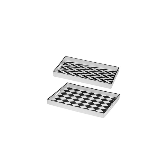 Decorative Serving Trays Set - Black White Rectangular Tray - Home Decor Tray - Stylish Kitchen Tray - 2 Piece Tray Set
