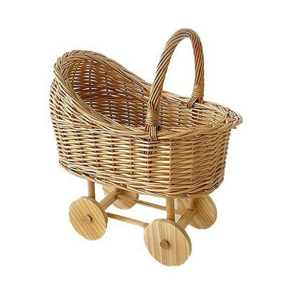 Decorative Shaped Hand Woven Rattan Art Cart Flower Basket with Handle Fruit and Floral Gift Box