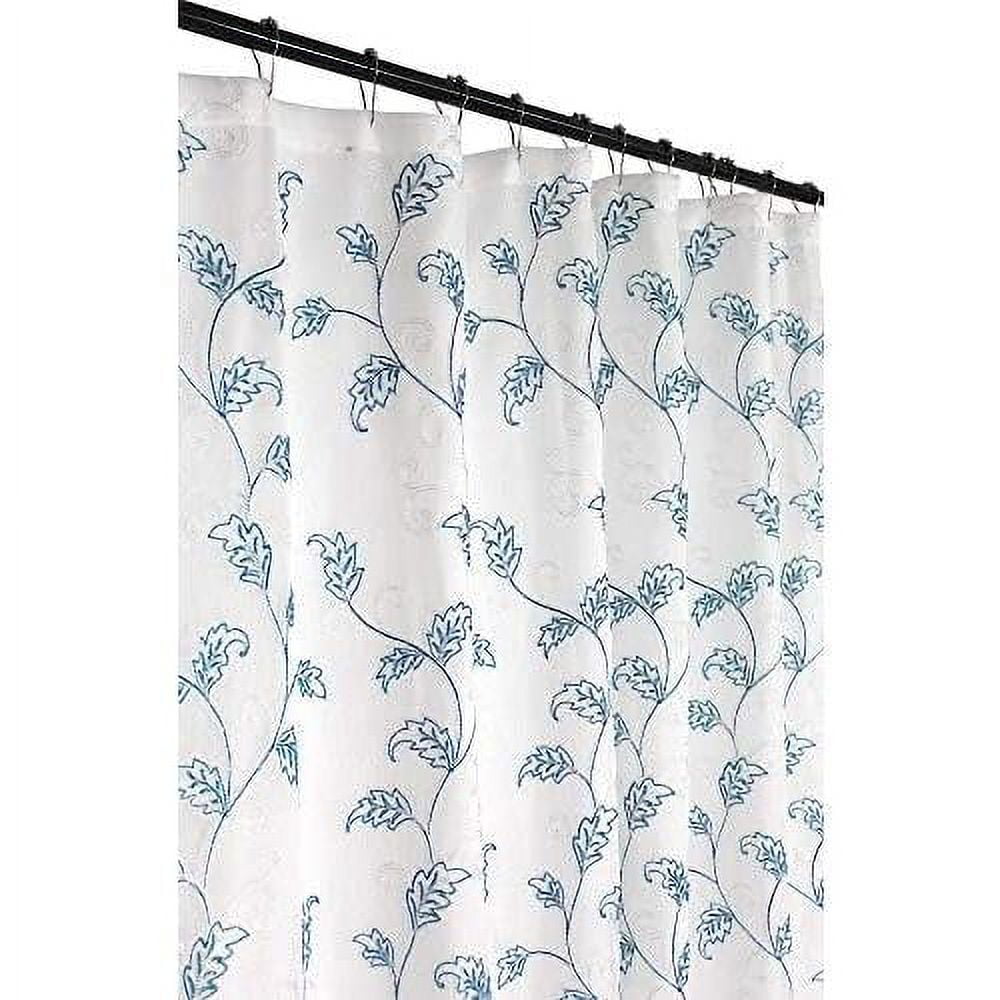 Decorative Sheer Fabric Shower Curtain Two Toned Teal And White