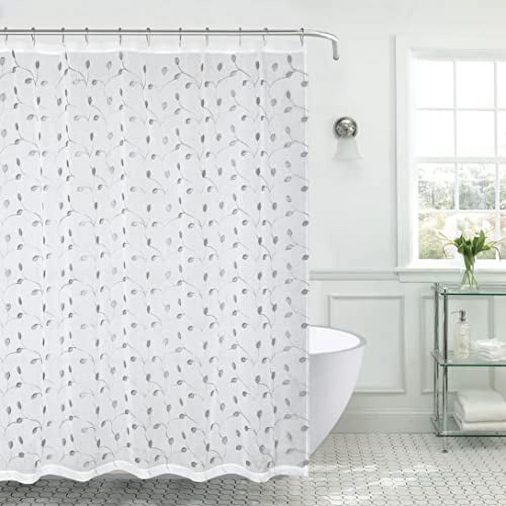 Decorative Sheer Fabric Shower Curtain for BathroomWhite Silver