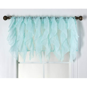 Decorative Sheer Voile Vertical Ruffle Window Curtain Valance (50" X 16", Sea)