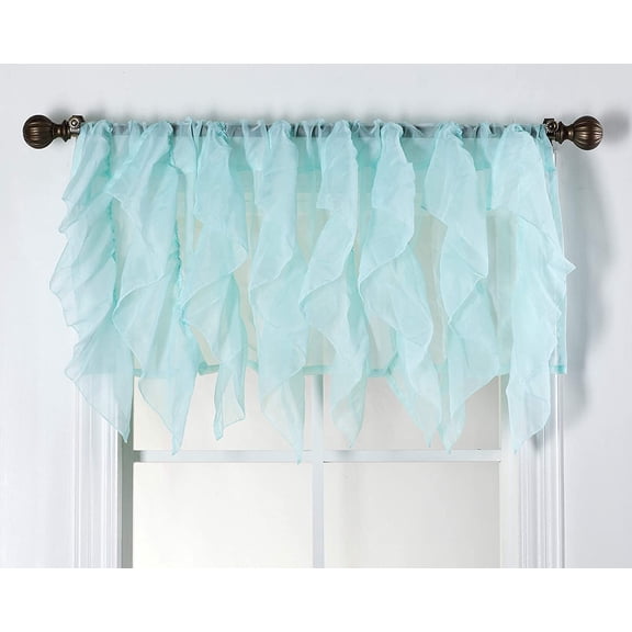 Decorative Sheer Voile Vertical Ruffle Window Curtain Valance (50" X 16", Sea)