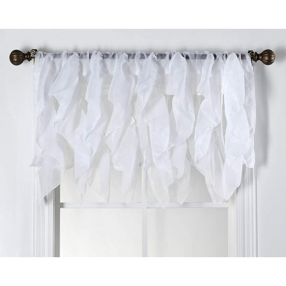 Decorative Sheer Voile Vertical Ruffle Window Curtain Valance (50" X 16", White)