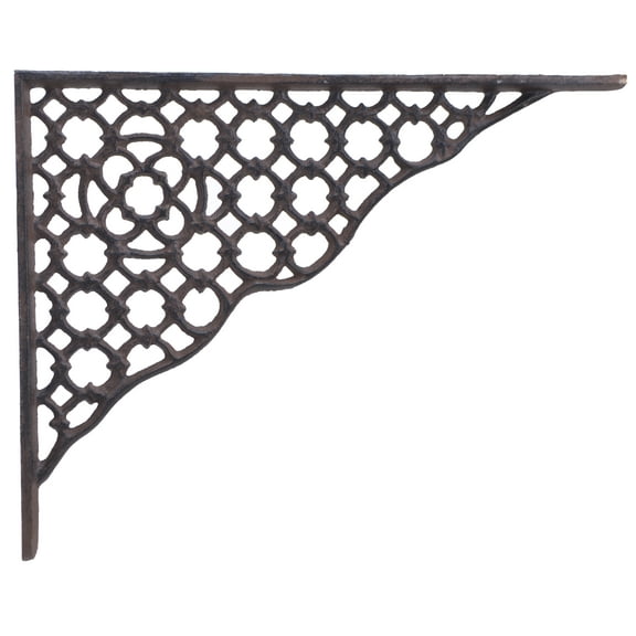 Decorative Shelf Bracket - Ornate Lattice - Rust Brown Cast Iron - 11.625"