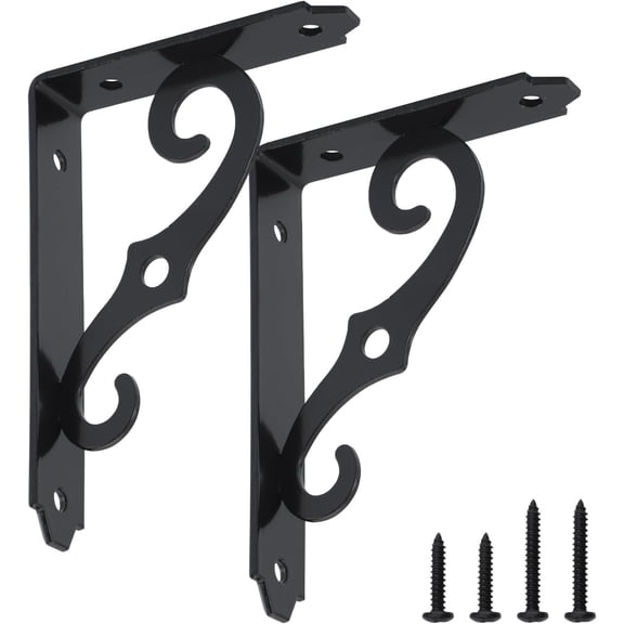 Decorative Shelf Brackets 5x3-1/2 in Wall Mounted Floating Shelf Bracket L Heavy Duty Support Corner Brace Joint Right Angle Bracket for DIY Open Shelving with Screws Black 2 Pcs