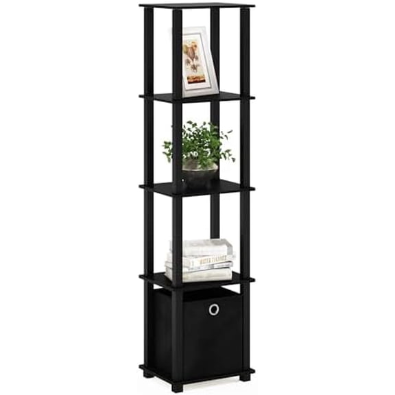 Decorative Shelf With Bin, Black