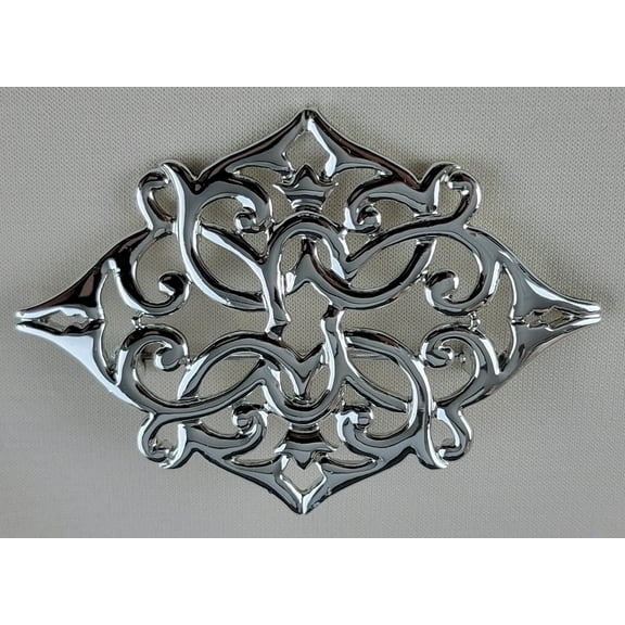 Decorative Shiny Silver Tone Openwork Shield Celtic Brooch Pin 2 3/8"