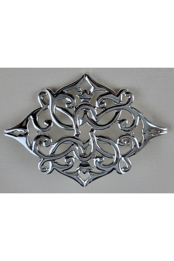 Decorative Shiny Silver Tone Openwork Shield Celtic Brooch Pin 2 3/8"