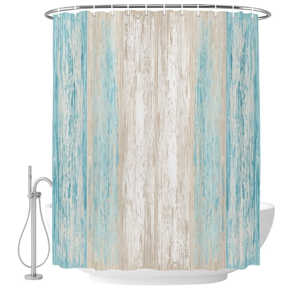 Decorative Shower Curtain Farmhouse Fabric Waterproof Bath Shower Curtains Bathroom Accessories Aqua Blue Wooden Machine Washable Curtain 66x72 Inch for Home Hotel Farmhouse Brown Vintage Distressed
