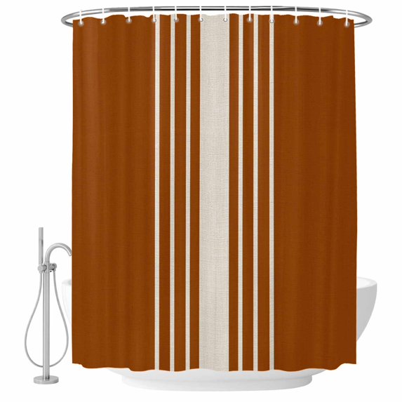 Decorative Shower Curtain Farmhouse Fabric Waterproof Bath Shower Curtains Bathroom Accessories Burnt Orange Beige Striped Shower Curtain 36x78 Inch for Home Hotel Modern Farmhouse Retro Lines