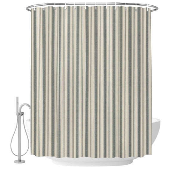 Decorative Shower Curtain Farmhouse Fabric Waterproof Bath Shower Curtains Bathroom Accessories Dark Green Striped Machine Washable Curtain 36x78 Inch for Home Hotel Modern Stripes Vintage Beige