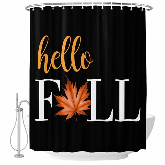 Decorative Shower Curtain Farmhouse Fabric Waterproof Bath Shower Curtains Bathroom Accessories Hello Fall Shower Curtain 36x72 Inch for Home Hotel Thanksgiving Vintage Maple Leaf Autumn Black