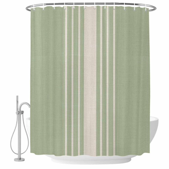 Decorative Shower Curtain Farmhouse Fabric Waterproof Bath Shower Curtains Bathroom Accessories Sage Green Beige Striped Shower Curtain 36x72 Inch for Home Hotel Modern Farmhouse Retro Lines