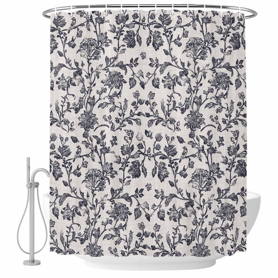 Decorative Shower Curtain Farmhouse Fabric Waterproof Bath Shower Curtains Bathroom Accessories Spring Flowers Shower Curtain 36x72 Inch for Home Hotel Farmhouse Dark Blue Pastoral Floral Leaf