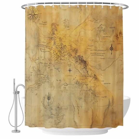 Decorative Shower Curtain Farmhouse Fabric Waterproof Bath Shower Curtains Bathroom Accessories Vintage Map Shower Curtain 36x72 Inch for Home Hotel Middle Century Farmhouse Natural Landscape