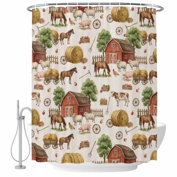 Decorative Shower Curtain Farmhouse Polyester Fabric Waterproof Bath Shower Curtains Bathroom Accessories Country Farm Machine Washable Curtain 36x78 Inch for Home Hotel Retro Rustic Farmhouse Barn