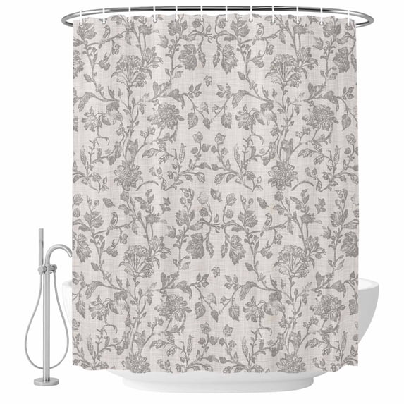 Decorative Shower Curtain Farmhouse Polyester Fabric Waterproof Bath Shower Curtains Bathroom Accessories Farmhouse Flower Shower Curtain 36x78 Inch for Home Hotel Botanical Vintage Grey Leaf Plant