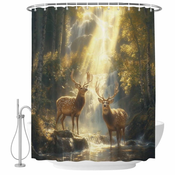 Decorative Shower Curtain Farmhouse Polyester Fabric Waterproof Bath Shower Curtains Bathroom Accessories Golden Forest Deer Shower Curtain 36x78 Inch for Home Hotel Fantasy Vintage Nature Scenery