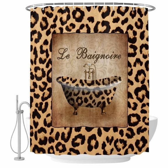 Decorative Shower Curtain Farmhouse Polyester Fabric Waterproof Bath Shower Curtains Bathroom Accessories Leopard Printed Shower Curtain 36x78 Inch for Home Hotel Funny Animals Textured Bathtubs