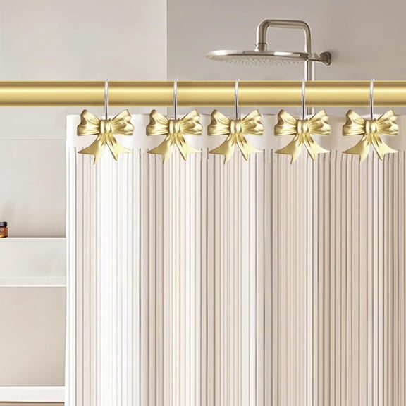 Decorative Shower Curtain Hooks, Bow Knot Shower Curtain Rings Hooks for Bathroom Baby Kids Room Rustproof Shower Hooks (Pink)