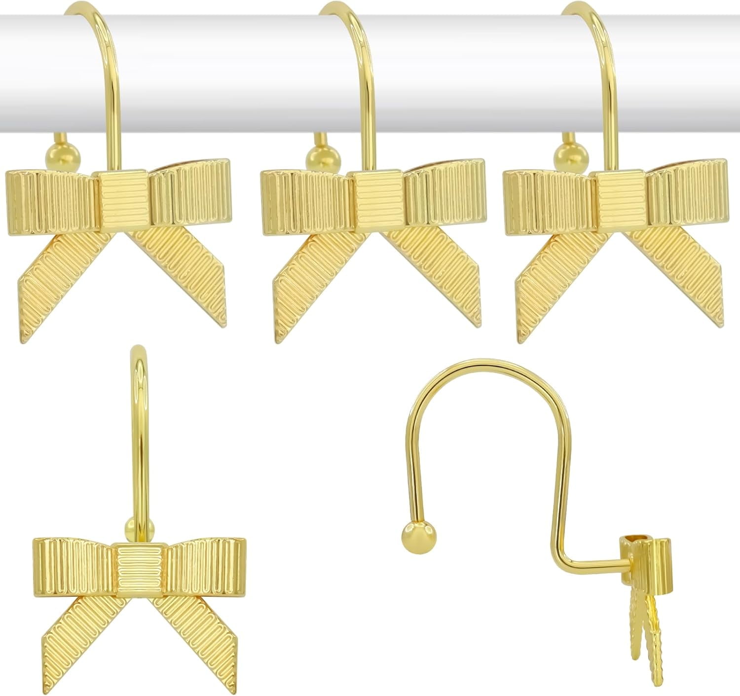Decorative Shower Curtain Hooks, Luxury Bowknot Shower Curtain Rings, Modern Bow Shower Curtain Hangers, 12PCS Shower Hooks for Home Decor, Bathroom, Bedroom, Living Room (Gold)