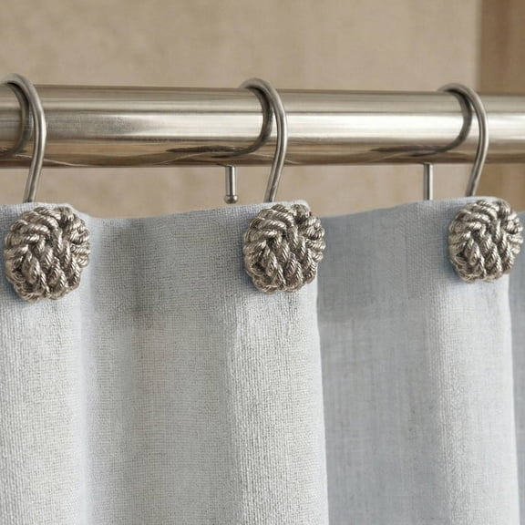 Decorative Shower Curtain Hooks Rings: 12 Pcs PopKozzi Rust Proof Matte Nickel Metal Shower Curtain Rings - Boho Nautical Silver Shower Curtain Hangers for Bathroom - Set of 12