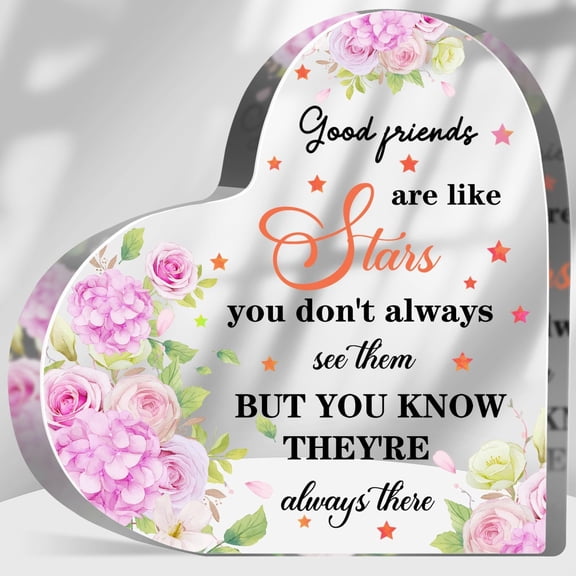 Decorative Signage Friendship Plaque for Women, Heart-Shaped Acrylic Bestie Keepsake, 3.9x3.9 inches, Inspirational Quotes, Farewell Gifts for Friends Birthday Gift
