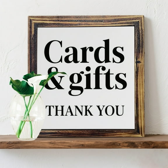 Decorative Signs & Plaque, 1pc Elegant "Cards & Gifts" 8x8" Wooden Wedding Sign with Script Font - Rustic Brown Framed Tabletop Decor, Perfect for Engagement & Nuptial Celebrations, Engagements Gifts