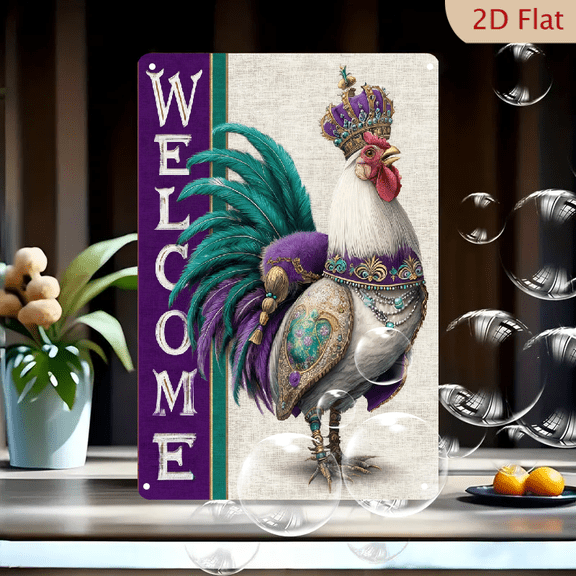 Decorative Signs & Plaques1pc Mardi Gras Rooster Metal Sign Farmhouse Mask Beads Balloon New Orleans Carnival Yard Lawn Outside Decor House Metal Sign 12x8inch