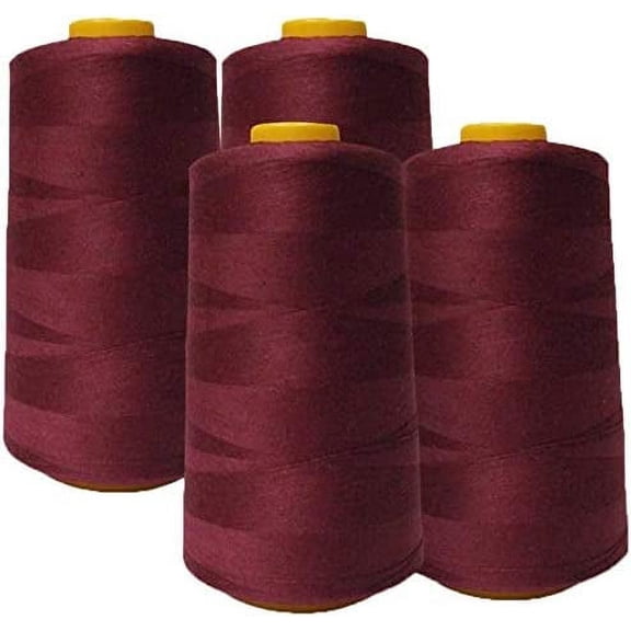 Decorative Silk inc 4 Pack of 6000 (24,000 Total) Yard Spools Sewing Thread All Purpose 100% Spun Polyester Overlock Cone(Burgundy)